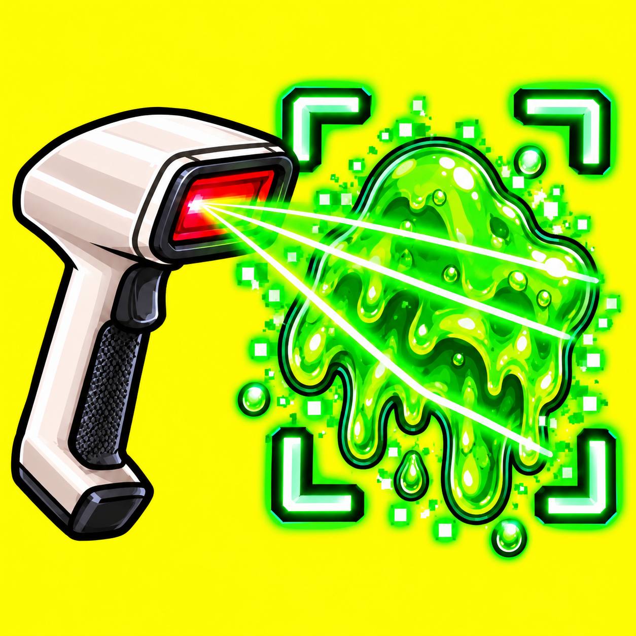 A laser scanner blasting bright green slime on a neon yellow background